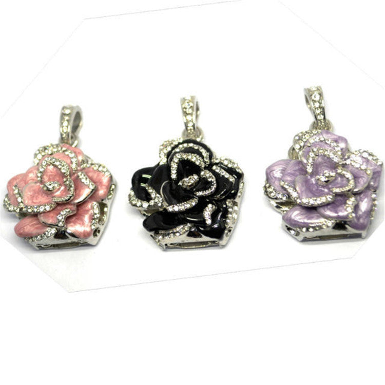 Diamond-Studded Metal Rose Rhododendron Crystal Jewelry USB Stick