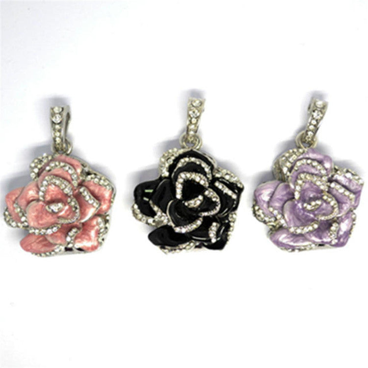 Diamond-Studded Metal Rose Rhododendron Crystal Jewelry USB Stick