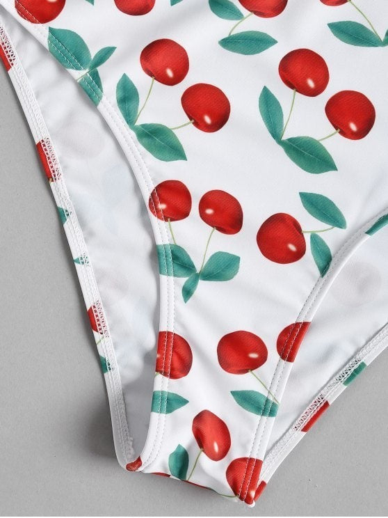 Bikini Split Cherry Printed Lace