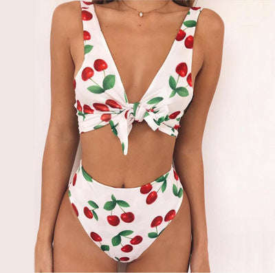 Bikini Split Cherry Printed Lace