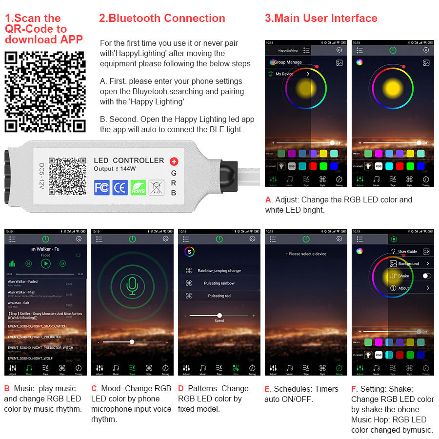 Mini Bluetooth DC Head RGB Controller 24-Key