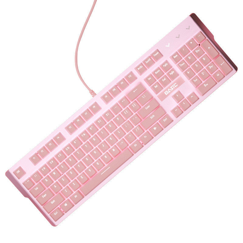 Pink Real Mechanical Keyboard and Mouse Set for Girls