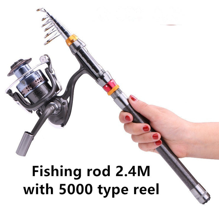 Fishing-Rod-Set Lures Spinning Reel Combo Line Telescopic Carbon-Fiber Travel And