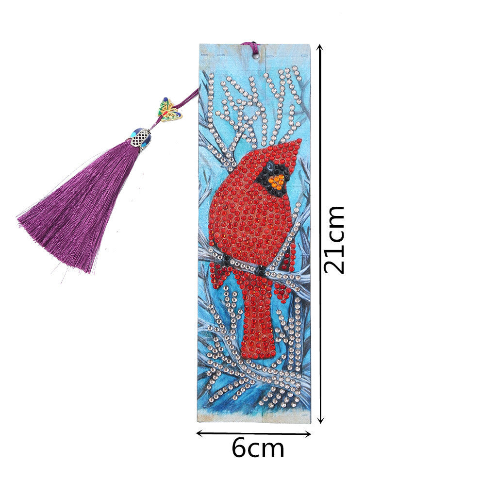 Cross-border New 5d Bookmark Diamond Painting Red Bird Diy Bookmark With Pendant