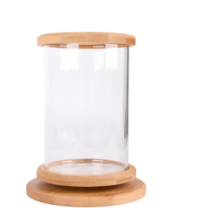 Small Office Glass Aquarium Bamboo Base Mini Fish Tank Decoration Fish Bowl