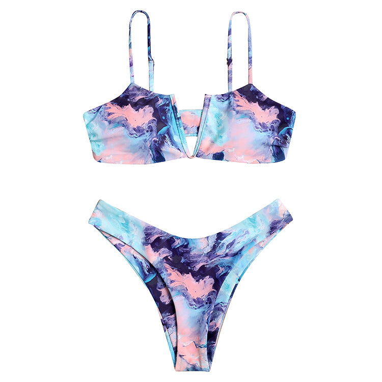 Tie-dye Bikini Split Swimsuit