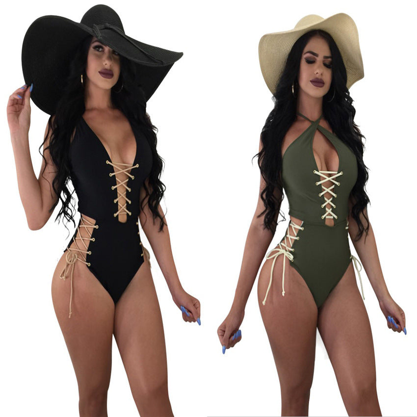 Sexy Solid Color Lace One Piece Swimsuit