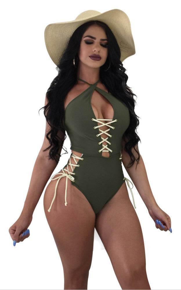 Sexy Solid Color Lace One Piece Swimsuit