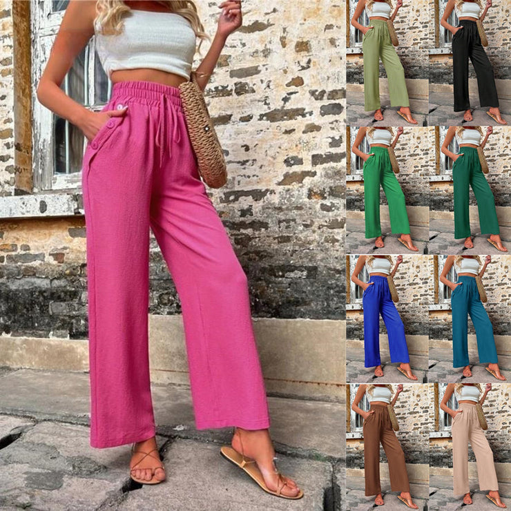 Casual Hosen Mit Taschen Elastische Kordelzug Hohe Taille Lose Hosen Für Frauen