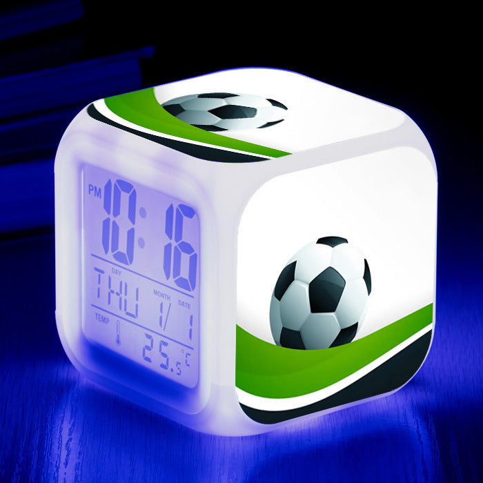 Football Pattern Little Alarm Clock Square Clock Student Children Mute Alarm