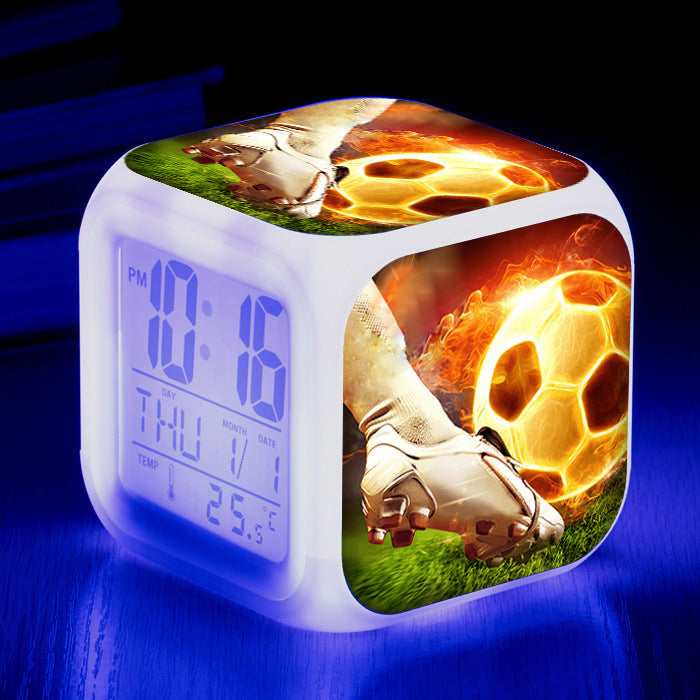 Football Pattern Little Alarm Clock Square Clock Student Children Mute Alarm