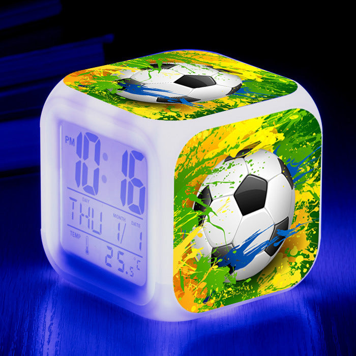 Football Pattern Little Alarm Clock Square Clock Student Children Mute Alarm