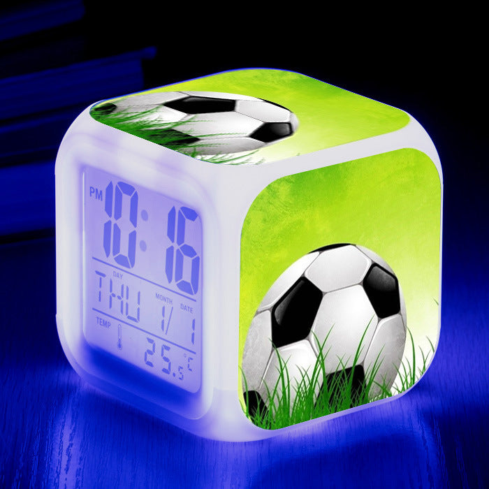 Football Pattern Little Alarm Clock Square Clock Student Children Mute Alarm