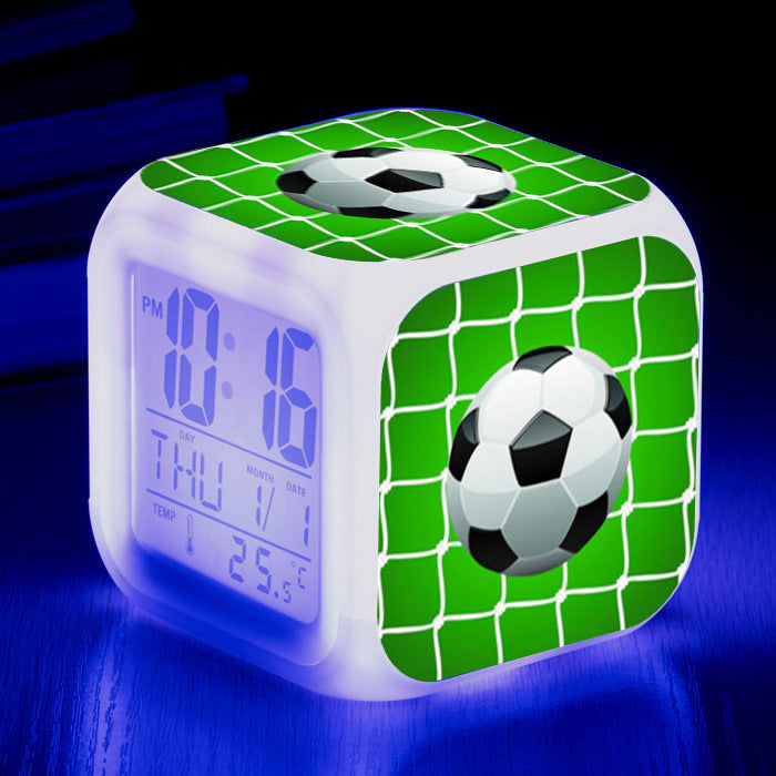 Football Pattern Little Alarm Clock Square Clock Student Children Mute Alarm