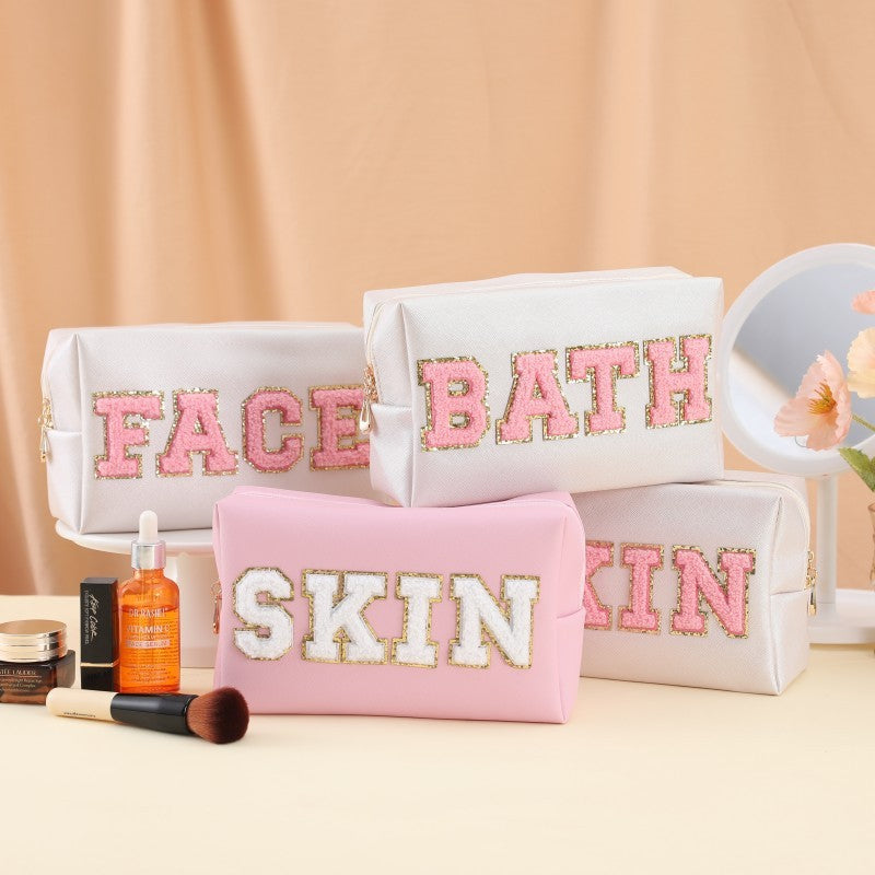 Towel Embroidery Letters Sticker Makeup Outdoor Travel Toiletry Bag