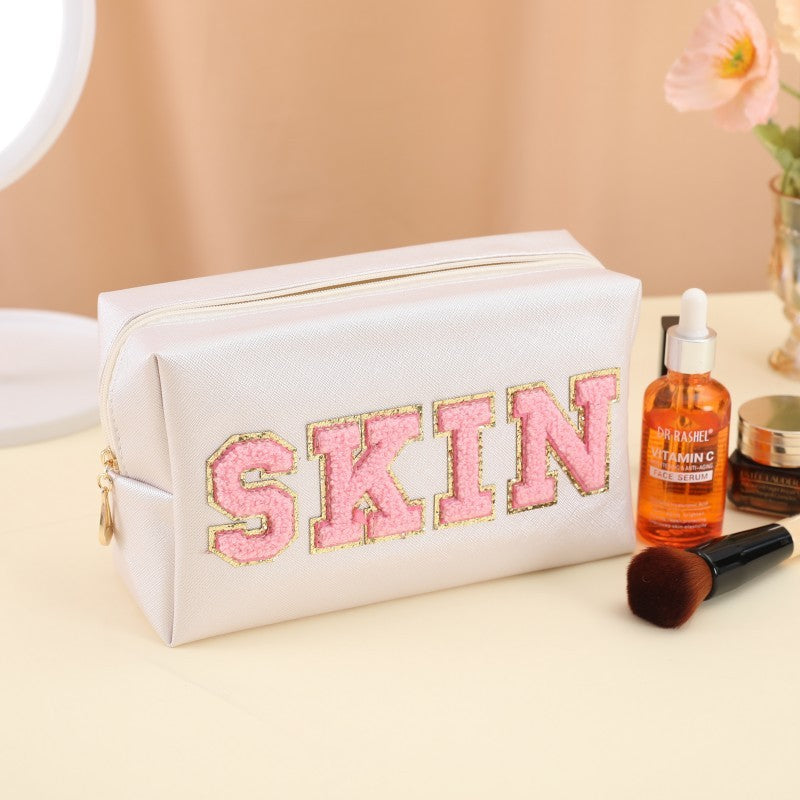 Towel Embroidery Letters Sticker Makeup Outdoor Travel Toiletry Bag