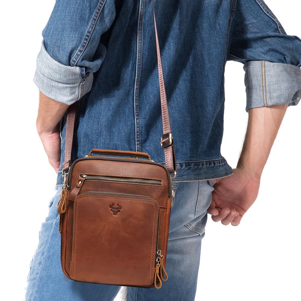 Men's Leather One-Shoulder Crazy Horse Leather Shoulder Bag