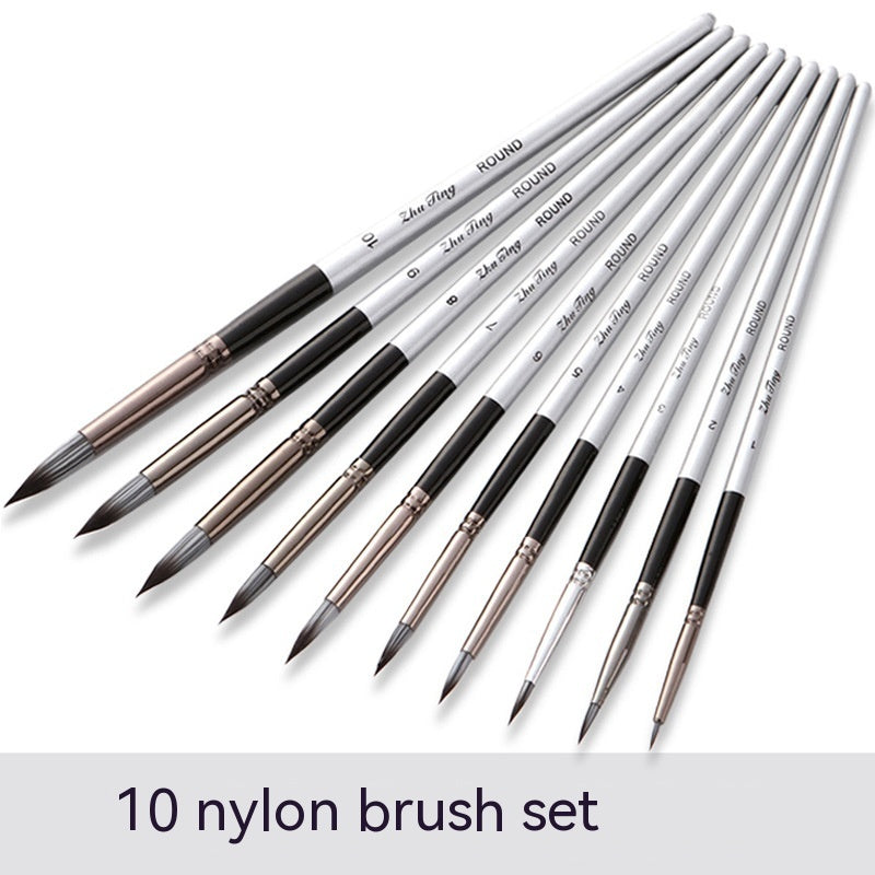 Nylon Hair Brush Silver Gray Rod Round Front Watercolor Oil Painting Set Hook Line Pen Soft