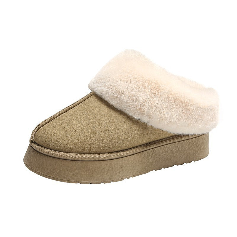 Women's Fur Mouth Short Tube Wrapped Cotton Slippers