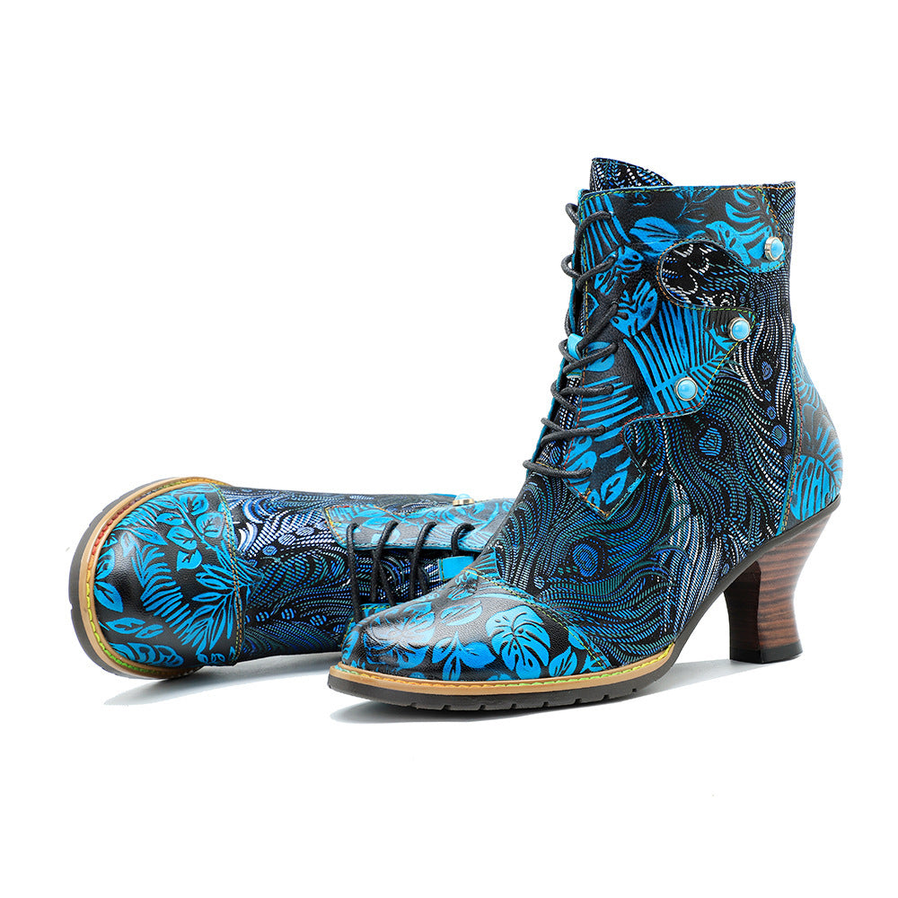 Vintage Print Fashion Lace-up Women's Boots