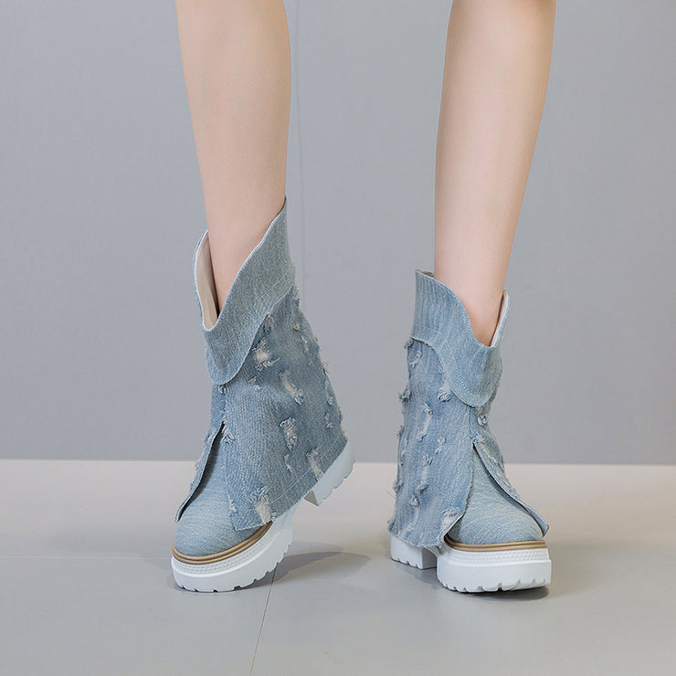 Fleece gefütterte Denim-Freizeitstiefel für Damen im Herbst und Winter