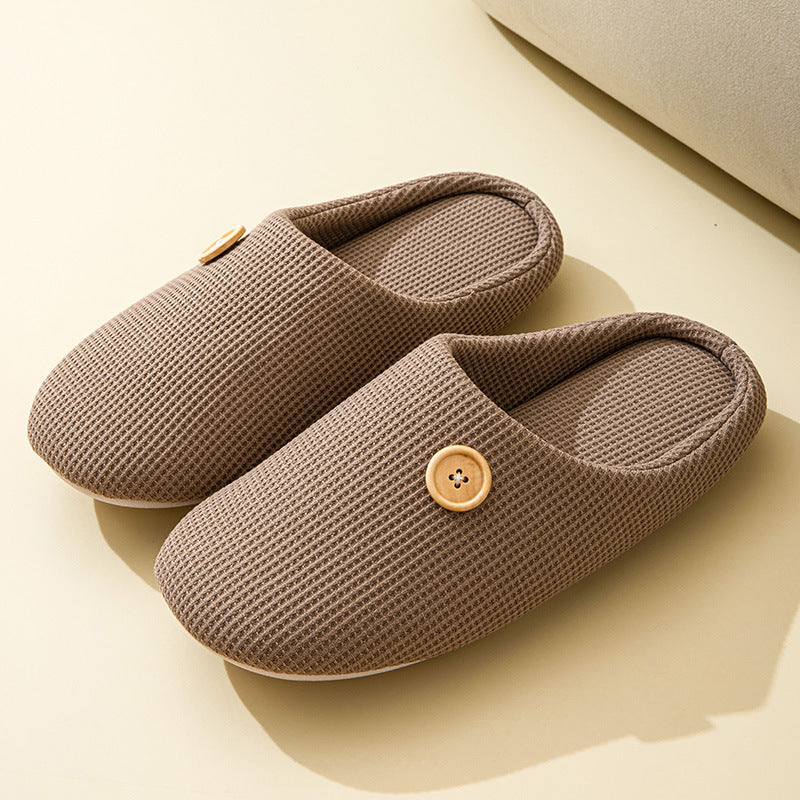 Simple Japanese and Korean Home Silent Four Seasons Soft Bottom Button Warm Indoor slippers