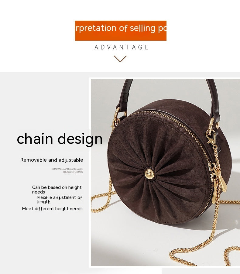 Advanced Sense – Round cake bag in classic style, genuine leather, metal chain