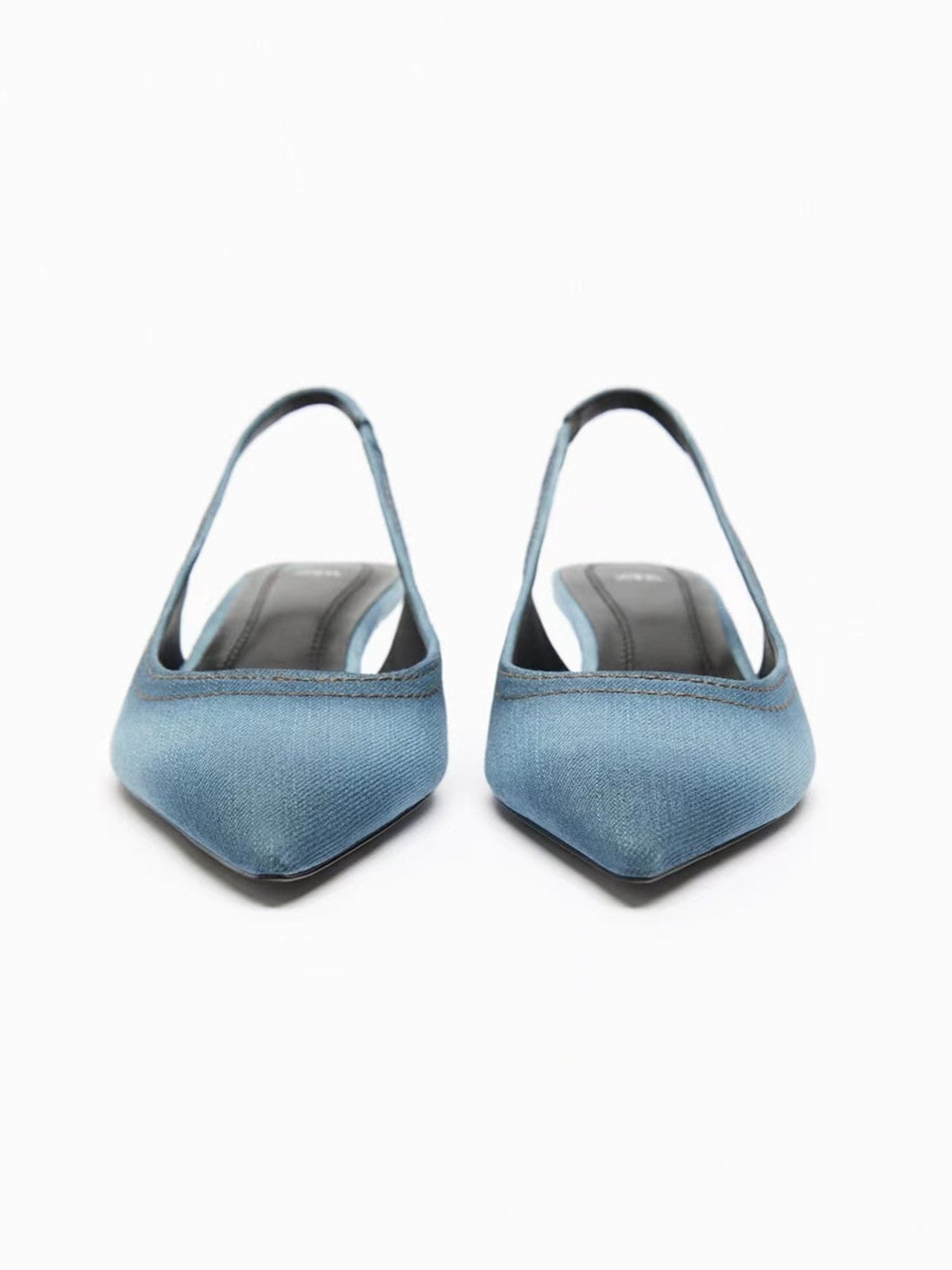 Women's high heels made of blue denim fabric