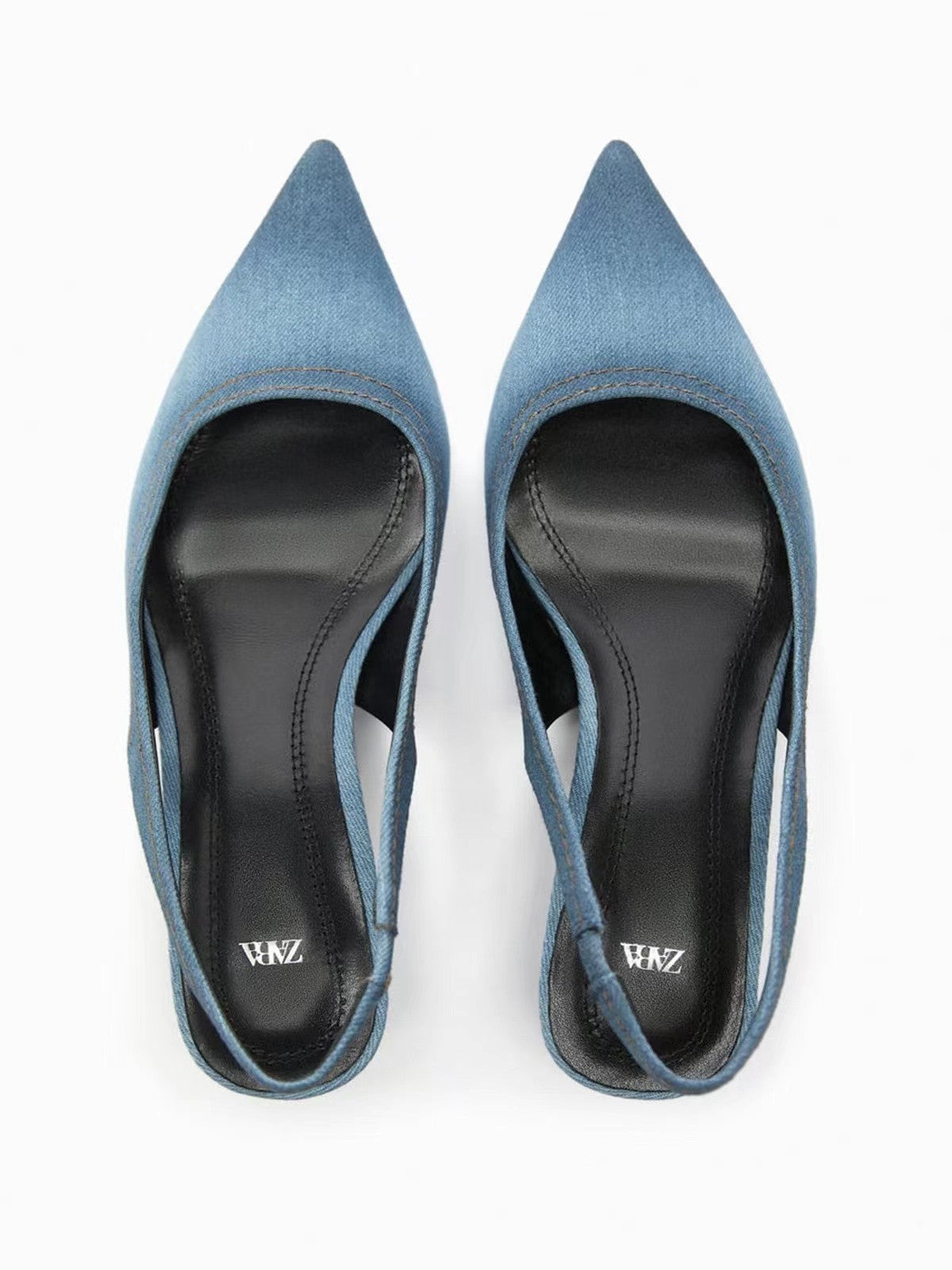 Women's high heels made of blue denim fabric