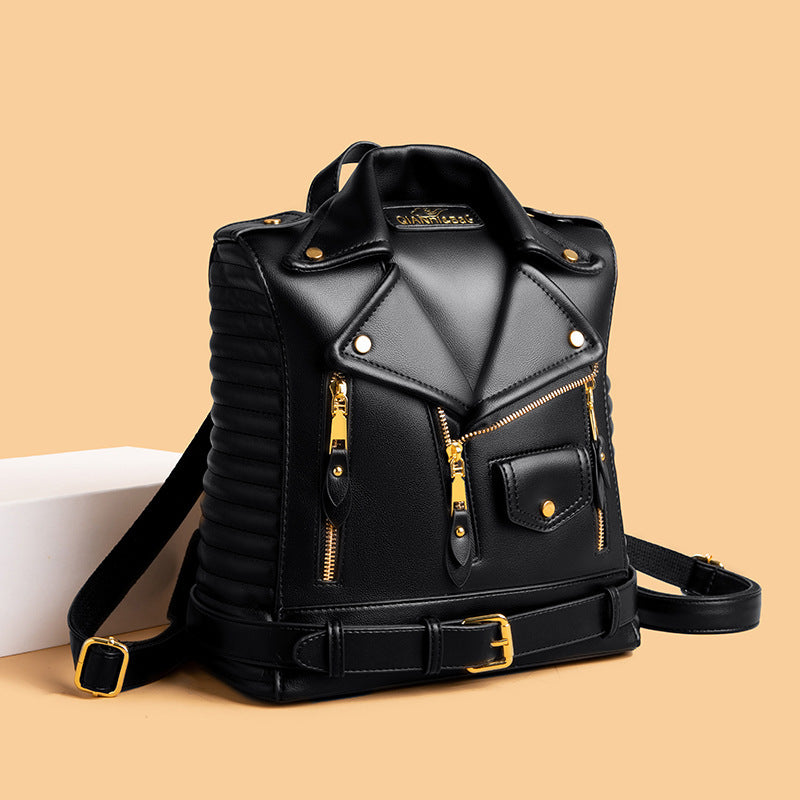 Soft structured leather jacket, trendy wild clothing backpack