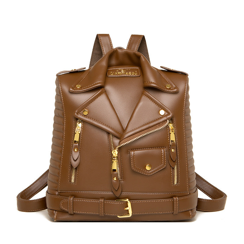 Soft structured leather jacket, trendy wild clothing backpack