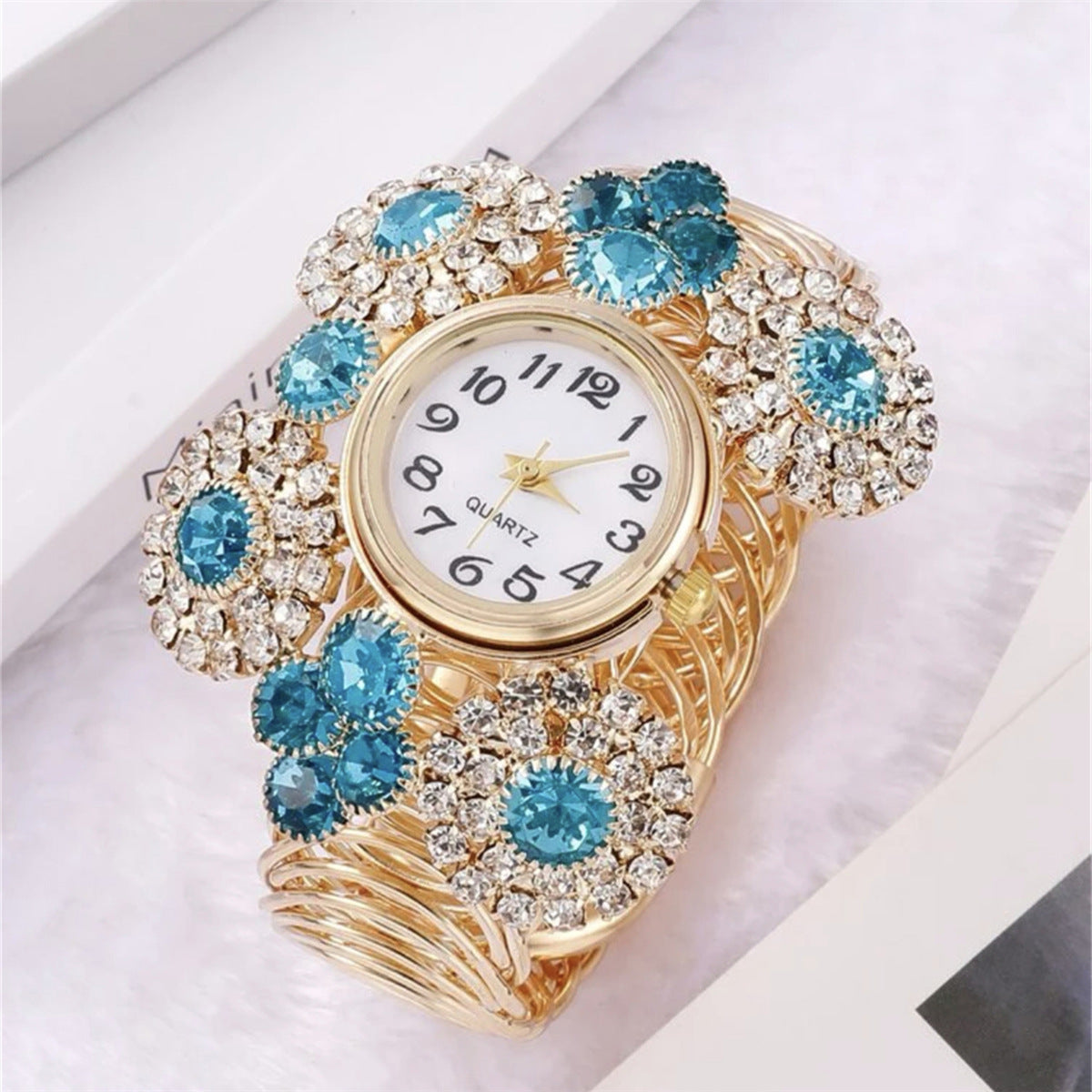 Elegant, affordable luxury quartz watch with inlaid rhinestones