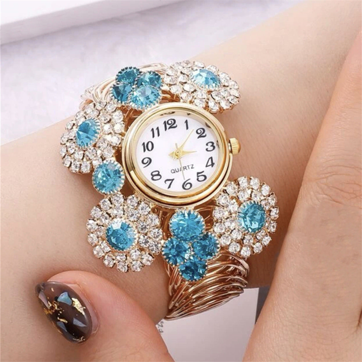 Elegant, affordable luxury quartz watch with inlaid rhinestones