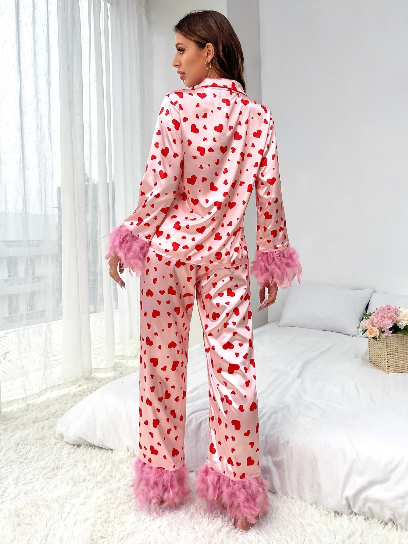 Women's Clothing Valentine's Day Sweet Loving Heart Printed Casual Suit Pajamas