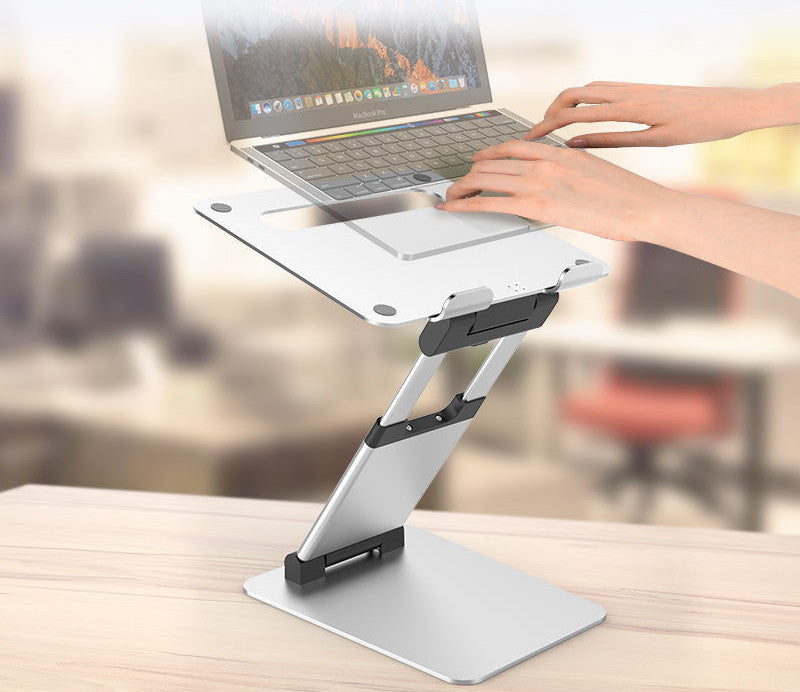 Foldable two-arm stepless stand for notebook computers