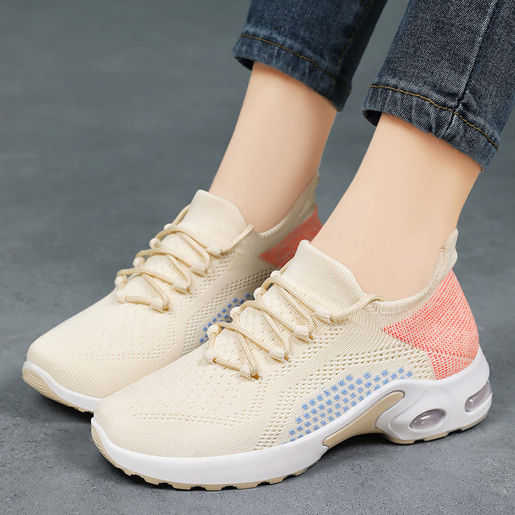 Lace-up Air Kissen Sneakers Frauen fliegen gewebt atmungsaktiv Casual Mesh Schuhe Sommer