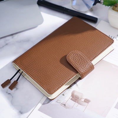 Leather Notebook Lychee Pattern Head Layer Cowhide A6 Loose-Leaf Diary