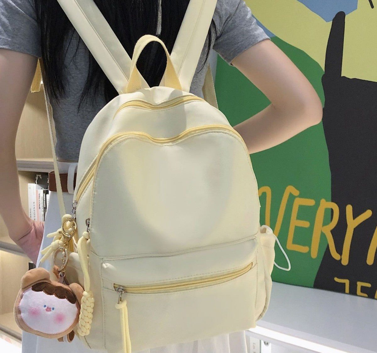 Damen-Rucksack im japanischen Stil einfarbig, leicht und niedlich