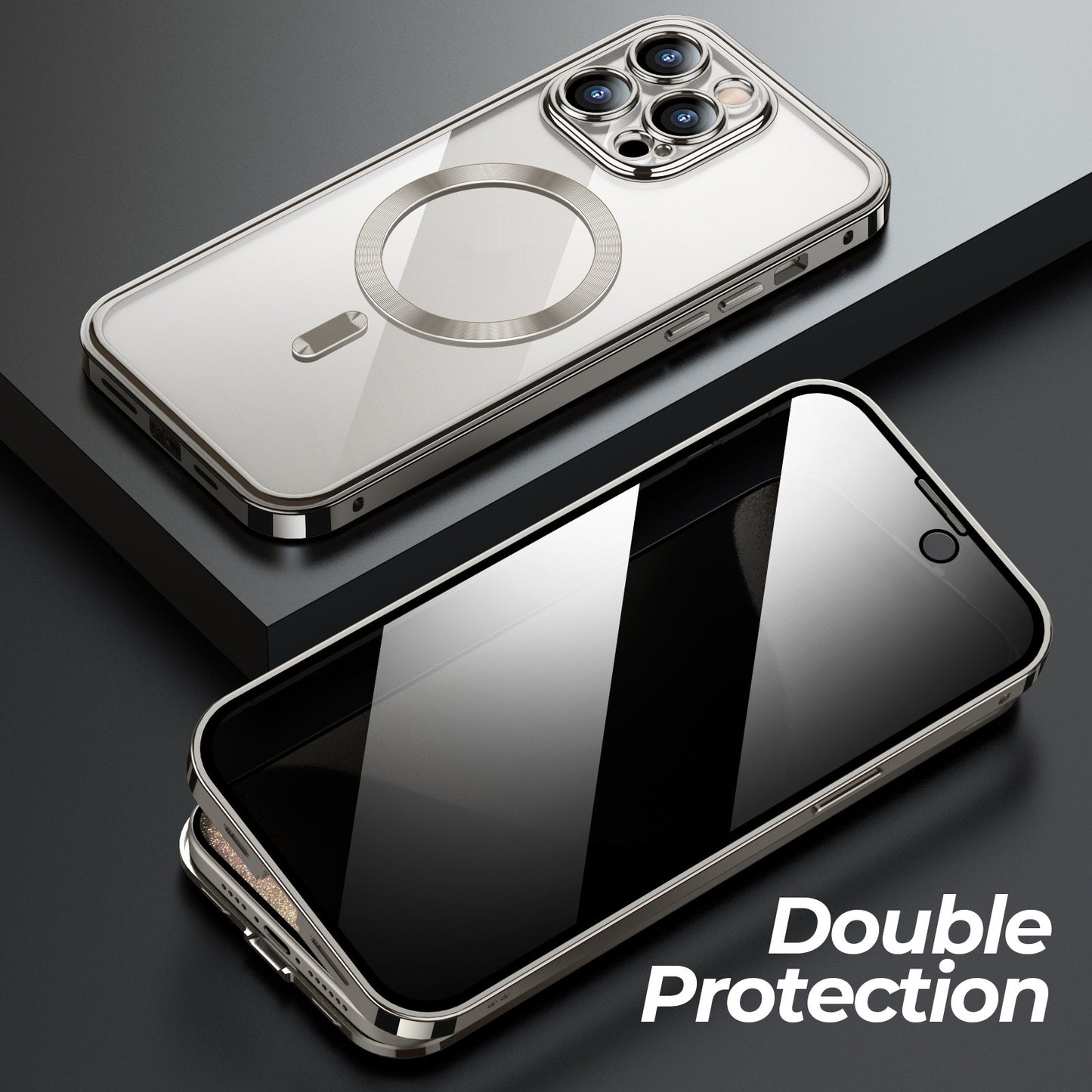 Metal Spring Closure Magnetic Double Sided Lens Phone Case with Full Cover