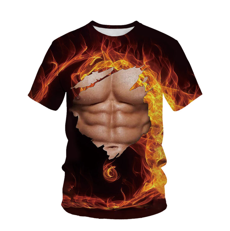 Muskeln Herren Beliebtes Trendy T-Shirt 3D Digital Gedruckt Kurzarm Top