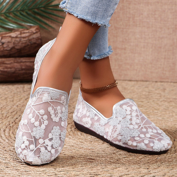 Spitze Bestickte Flache Schuhe Sommer Atmungs Casual Slipper Für Frauen