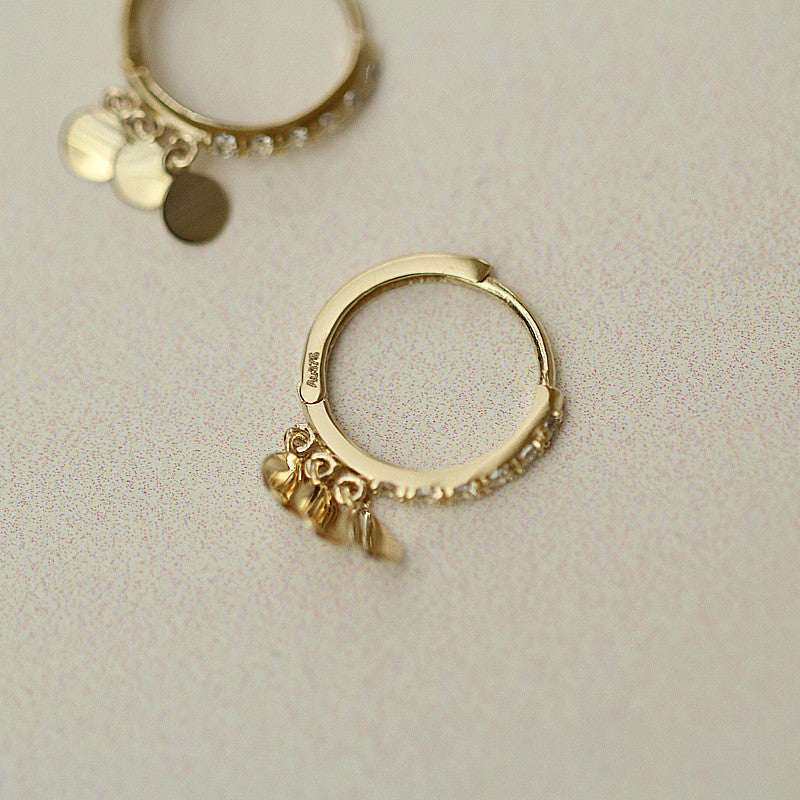 South Korea Small Round Gold Leaf Small Zircon Edge Ring Temperament Style Delicate Earrings