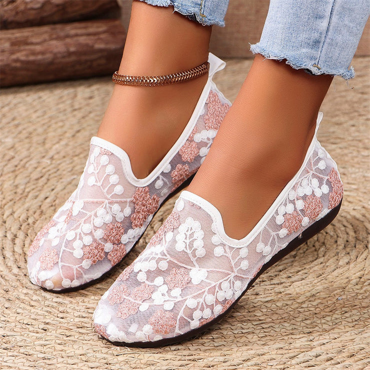 Spitze Bestickte Flache Schuhe Sommer Atmungs Casual Slipper Für Frauen