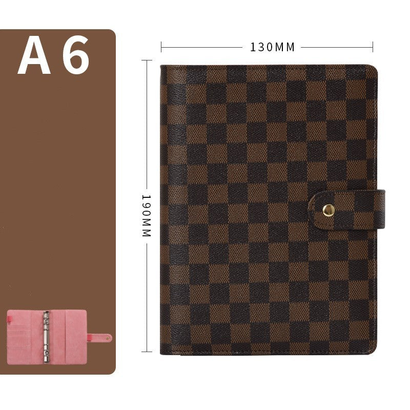 Loose-leaf book High-quality leather cover Checkered notebook