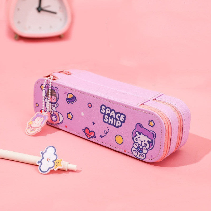 Cartoon Pencil Case, Cute Double-Layer Astronaut Pattern