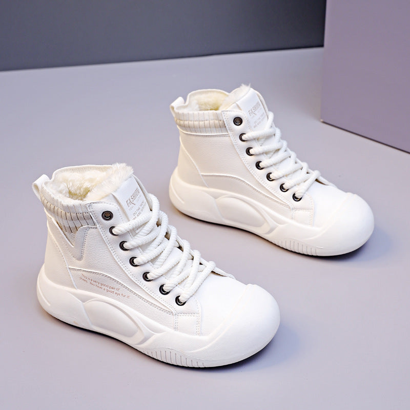 Women's Autumn And Winter Fleece-lined High-top Casual Shoes