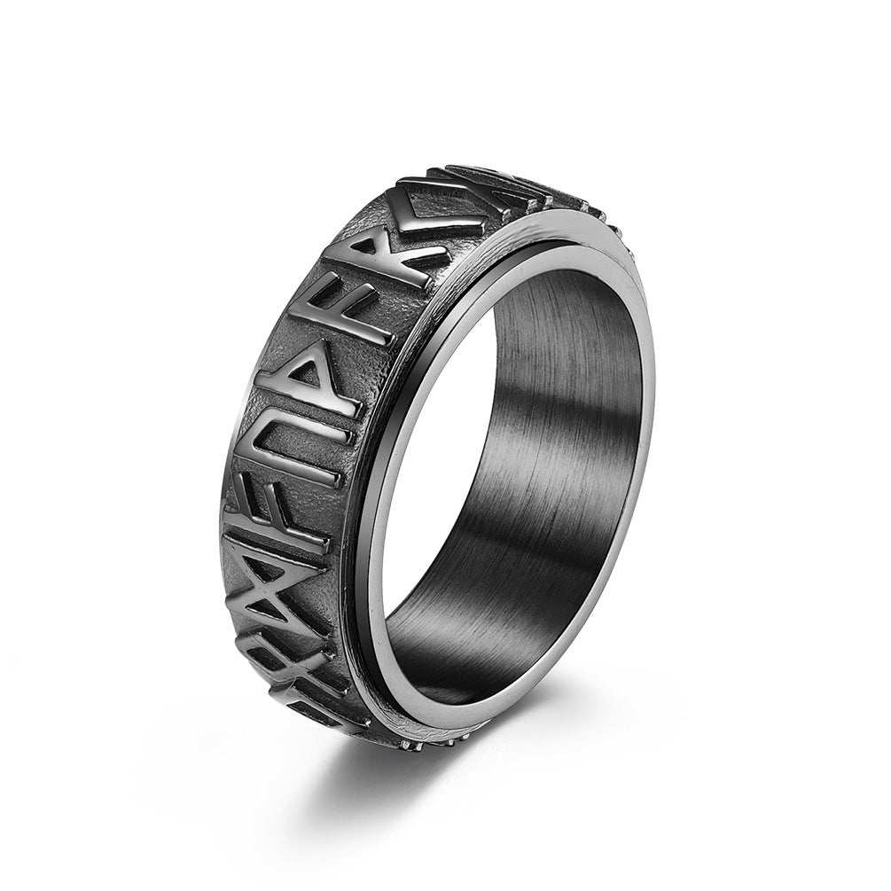 Viking Script Stainless Steel Swivel Ring