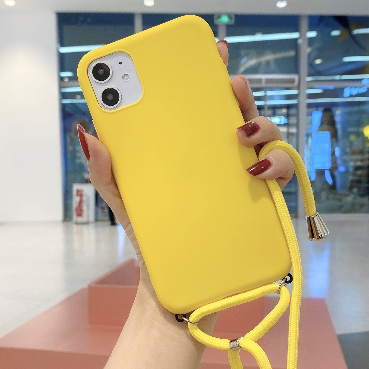 Suitable For Iphone11 Pure Color Silicone Lanyard Fall Protection Cover