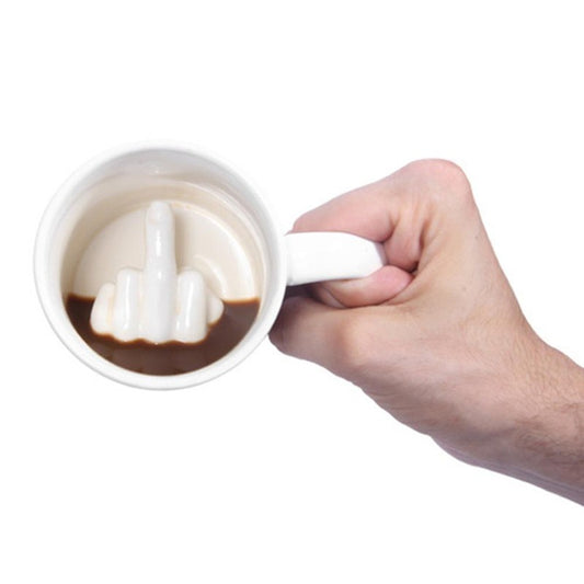 Kreatives Design, weißer Mittelfinger-Kaffeetasse