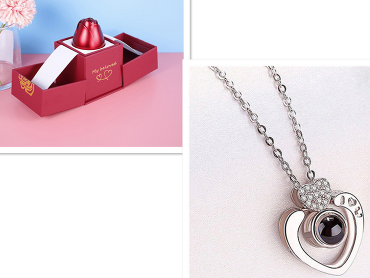 Heiße Valentinstag Geschenke Metall Rose Schmuck Geschenk-Box Halskette für Hochzeit